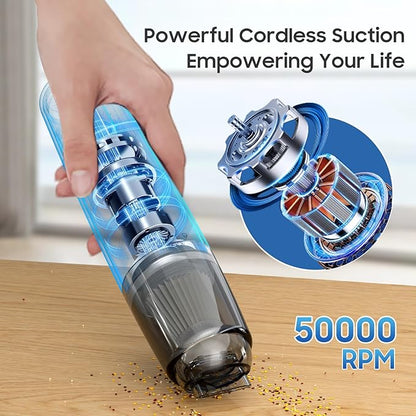 Handheld Vacuum Cordless, Car Vacuum Portable with 2 Suction Modes, Blow & Suction 2-in-1, Mini Vacuum Cleaner Rechargeable for Car, Home, Pet Hair, Office, Desk, Keyboards (White)