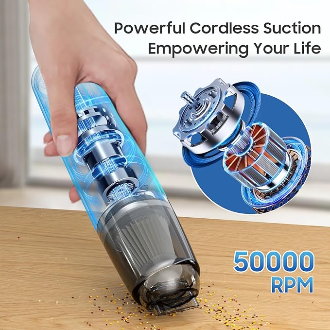 Handheld Vacuum Cordless, Car Vacuum Portable with 2 Suction Modes, Blow & Suction 2-in-1, Mini Vacuum Cleaner Rechargeable for Car, Home, Pet Hair, Office, Desk, Keyboards (Black)