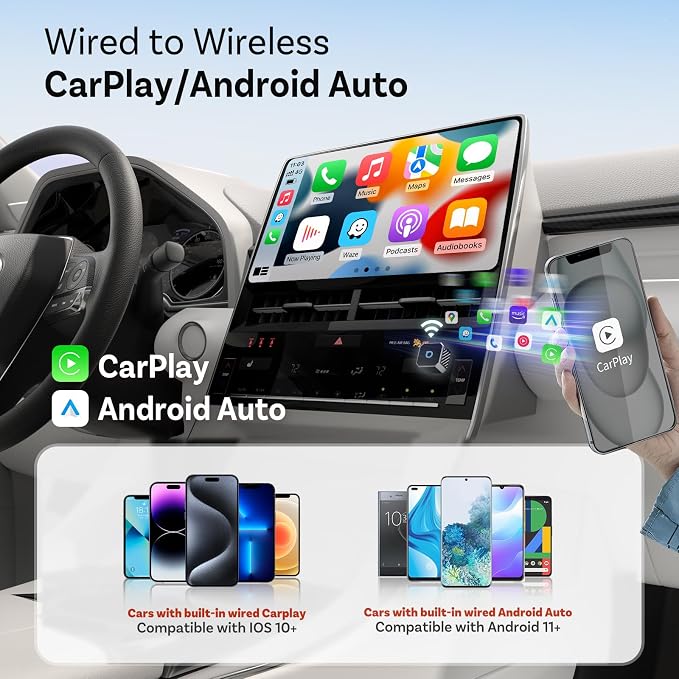 OTTOCAST Mini 3.0 (Pot) 2025 Wireless CarPlay & Android Auto 2-in-1 Adapter, Plug & Play, 5GHz WiFi, Auto Connect for iPhone & Android, Fits 98%+ OEM Wired CarPlay Cars