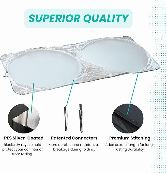 Windshield Sun Shade | Compatible for Chevrolet Silverado (2014-2019) | Certified 99.87% UVB & 99.02% UVA Car Sun Shade. Award Winning Sunshade - Patented Technology | Car Shades by Kinder Fluff