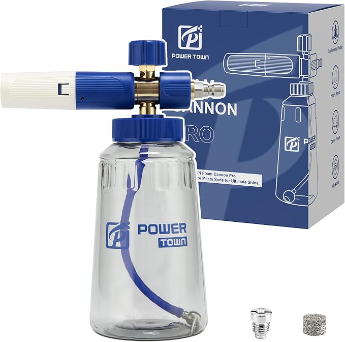 POWER TOWN Foam Cannon Pro, Wide Mouth Soap Cannon for Power Washer, Car Wash High Pressure Snow Foam Cannon Lance for Detailing, 1/4" Quick Connector