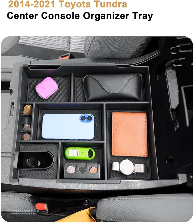 ECOZEN Center Console Organizer For 2014-2021 Toyota Tundra - Full-Size Armrest Box Storage Tray Compatible with 2014-2021 Toyota Tundra Accessories - Armrest Organizer ABS