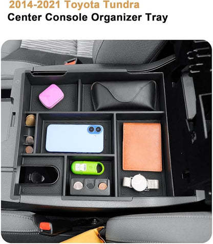 ECOZEN Center Console Organizer For 2014-2021 Toyota Tundra - Full-Size Armrest Box Storage Tray Compatible with 2014-2021 Toyota Tundra Accessories - Armrest Organizer ABS