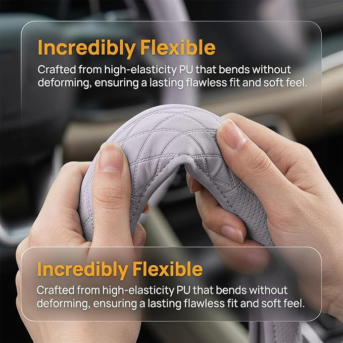 Zpana Car Steering Wheel Cover, 14.5-15" Breathable Soft Leather Vehicle Steering Wheel Protector with Anti-Slip Lining, Comfortable Auto Interior Decoration Accessories, Universal Fit (Purple)