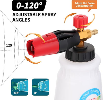 DUSICHIN Foam Cannon Snow Foam Car Washer 4000 PSI Pressure, Wide Neck Adjustable Nozzle 1L Container Additional 1.04mm Orifice Nozzle Soap Cannon for Sprayer Gun DUS2401