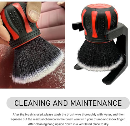Car Cleaning Brush, Air Conditioning Vent Seat Gap Detail Dust Removal Brush with Storage Rack, Multi-Function Ball Soft Brush with Non-Slip Handle, for Most Cars Trucks Home (Red)