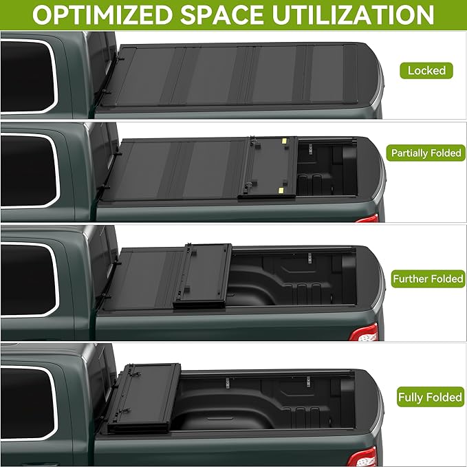 AUTOSAVER88 Low-Profile Hard Quad Fold Truck Bed Tonneau Cover Fit for Dodge Ram 1500 2009-2024 (19-24 Classic), Fit for Dodge Ram 2500 3500 2010-2026 with 6.4ft Bed Without Rambox