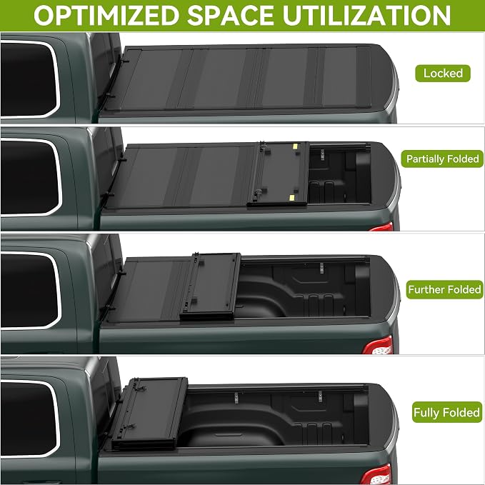 AUTOSAVER88 Low-Profile Hard Quad Fold Truck Bed Tonneau Cover Fit for Ram 1500 New Body Style 2019-2026 with 6.4ft Bed Without Rambox