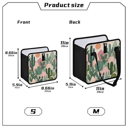 Car Trash Can Organizer Bin with Adjustable Strap for Back Front Seat Console Waterproof Leakproof Collapsible Portable 11 Inch Boho Cacti Mountains and Sun