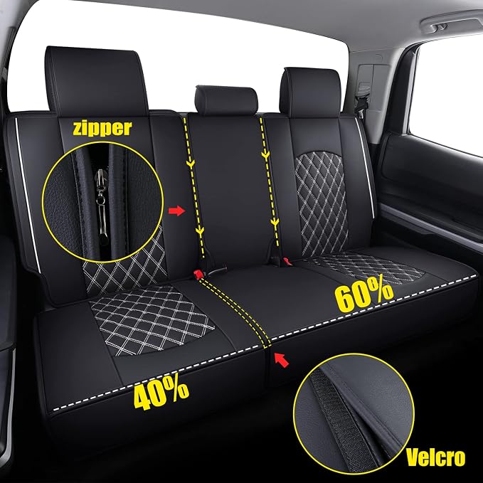 YIERTAI Rear Seat Covers Compatible with Toyota Tundra 2008-2020 2021 2022 2023 2024 2025 2026 Crewmax Cab SR5 Limited Platinum Compatible with Split Bench 40/60(1 Rear Seat Cover/Black-White)