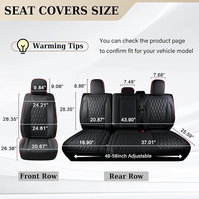 Coverado Leather Rear Seat Covers Fit for Ford F150 F250 F350 F450, Waterproof Ford Truck Rear Seat Covers Fit for 2015-2026 F150 & 2017-2026 F250 F350 F450 (Redline)