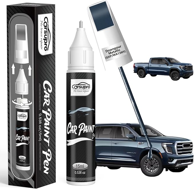 Downpour Metallic(GXP/WA136H) for GMC Touch Up Paint Pen, 2 in 1 Car Scratch Remover with Pen Tip and Brush, Precise Color Match for Car Paint Scratch Repair, Quickly and Easily Fix Chips and Nicks