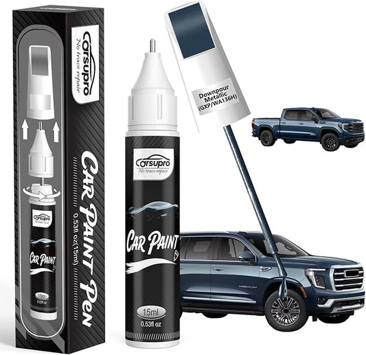Downpour Metallic(GXP/WA136H) for GMC Touch Up Paint Pen, 2 in 1 Car Scratch Remover with Pen Tip and Brush, Precise Color Match for Car Paint Scratch Repair, Quickly and Easily Fix Chips and Nicks