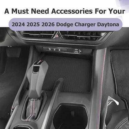 LUWU 2026 Charger Center Console Anti-Slip Mat Compatible with 2024 2025 2026 Charger Daytona R/T Scat Pack Accessories Silicone Protective Pad Liner Premium Protective Pad Phone Charger Liner Mat