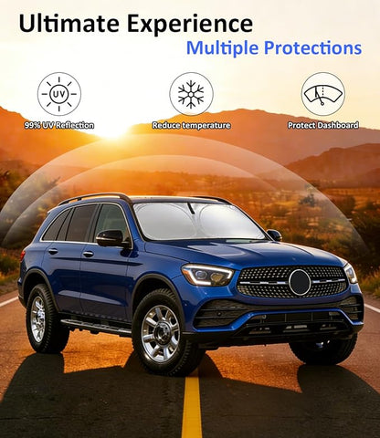 Windshield Sun Shade for 2016–2022 Mercedes-Benz GLC 300 Accessories, Car Front Window Sun Visor Protector & Heat Shield | 240T Sunshade Protection Blocks UV Rays Keep Your Car Cooler