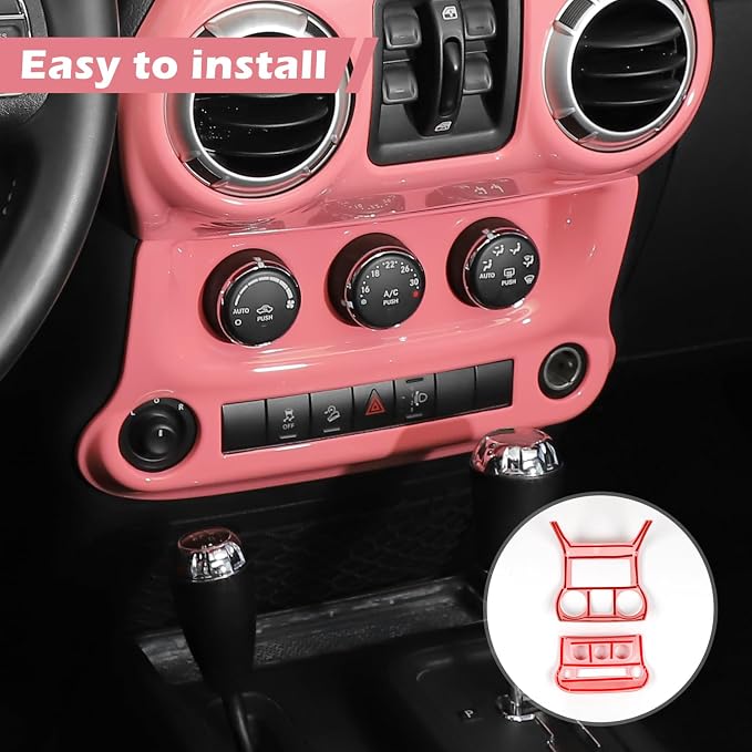 RT-TCZ for Jeep JK Pink Dash Accents Radio A/C Controls Cover Trim for Jeep Wrangler JK JKU 2011-2017 ABS Interior Accessories 2pcs
