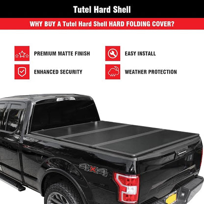 Tutel Hard Shell Folding Truck Bed Tonneau Cover|Fits 2016-2026 Toyota Tacoma w/OE Track System 6' 2" Bed (73.7") - TULH022