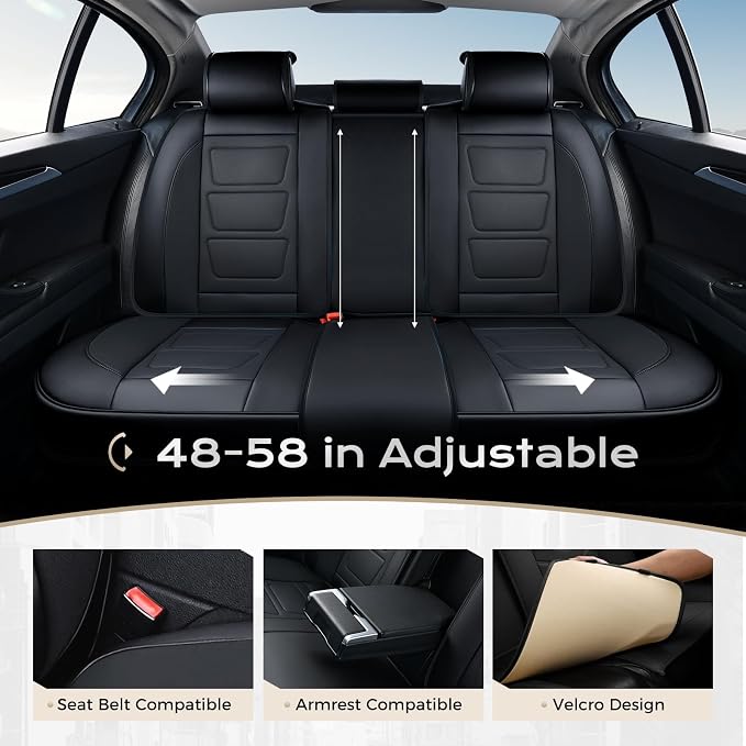 Coverado Car Seat Covers Full Set, Seat Covers for Cars, Front Seat Covers and Back Seat Cover Waterproof Leather Automotive Seat Cover, Universal Car Interior Protectors Cushion for Most Cars Black