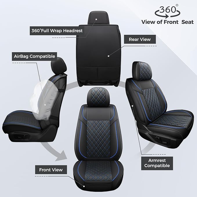 FREESOO Seat Covers for Dodge Ram 2019-2026 Ram 1500 Crew Quad Regular Cab 2011-2026 2500 3500 Mega Cab Bighorn Longhorn Laramie Tradesman, with Flat Bench, Black Blue
