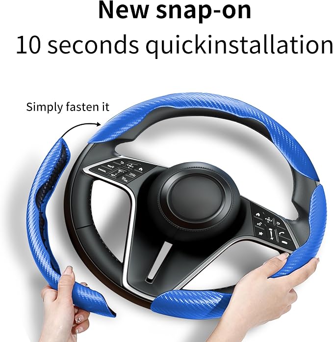 Carbon Fiber Steering Wheel Cover, 3-Piece Set Anti-Skid Comfortable Grip Segmented Butterfly Design, Easy Snap-On Installation Universal Fit 99% Cars, Blue