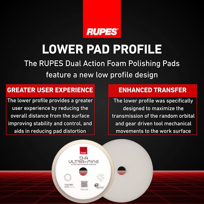 RUPES 9.DA180S Pack of 6 White D-A Ultra-Fine Polishing Foam Pads 180mm | Ideal for Paint Correction & Gloss Enhancement | Extremely Fine Defect Removal | Compatible with 6" Backing Plate
