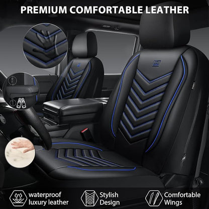 CAR PASS 3D Foam Faux Leather Seat Covers Front Seats,Waterproof Leather Front Seat Cover for Car,Universal Fit for SUV Truck Sedan Automotive,Armrest Airbag Compatible Anti-Slip, Black and Blue