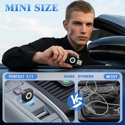 4-in-1 Wireless CarPlay Adapter for Apple CarPlay & Android Auto & AirPlay & MirrorLink, 2026 Upgraded Screen Mirroring Mini USB Adapter with Type-C Extension, Low Latency, Plug & Play