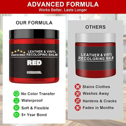 STARTSO WORLD Leather Recoloring Balm, Red Leather Repair Kit for Furniture, Leather Dye, Leather Color Restorer for Couches, Leather Couch Paint | Repair, Restore & Renew Old, Faded Leather