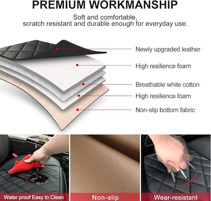 BEITK 2 Pack Leather Front Car Seat Covers,Universal Breathable Full Surround Leather Car Seat Cover Protector,Split Waterproof Luxury Auto Black Seat Cover Cushion for Sedan Cars Pick-up Trucks SUV