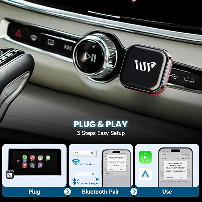 2-in-1 Wireless CarPlay & Android Auto Adapter, Plug & Play, Fast Seamless Connection, Compatible with 1000+ Cars with Wired CarPlay/Android Auto, Compact Sleek Design