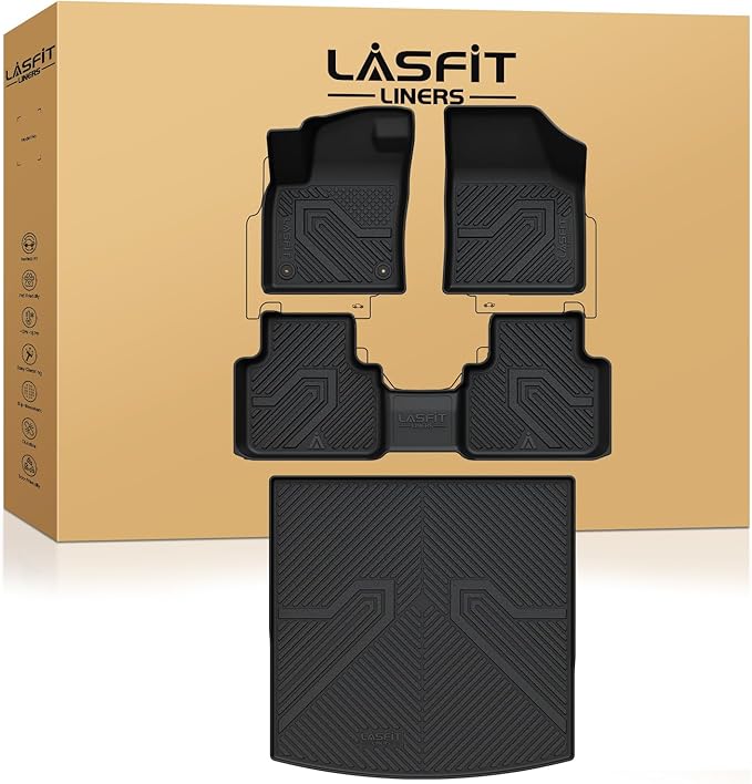 LASFIT Floor Mats & Cargo Liner for VW Atlas Cross Sport 2020-2026, All Weather TPE Custom Fit Floor Liners 1st and 2nd Rows Car Mats & Cargo Mat for Volkswagen Atlas Cross Sport Accessories, Black