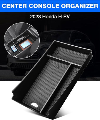 Autorder Center Console Organizer for 2023-2026 Honda HRV Accessories - Armrest Storage Box Secondary Insert Tray with Black&Red Mats