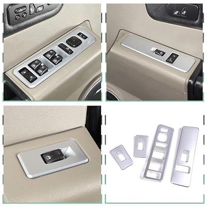Inner Window Switch Panel Cover for Hummer H2 2003-2007,Window Lift Switch Cover Interior Button Trim Kit,1 Set of 4,Interior Accessories (Silver)