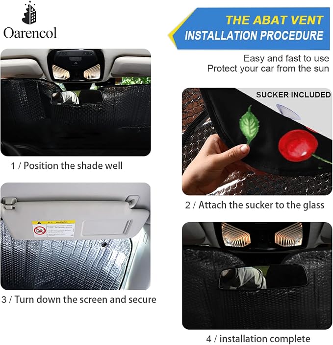 Cherry Car Windshield Sun Shade Watercolor Fruit Foldable UV Ray Sun Visor Protector Sunshade to Keep Your Vehicle Cool (51" x 27")