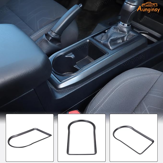 Aunginsy Car Gear Shift Panel Cup Holder Trim Ring Compatible with Toyota Tacoma 2016-2023 Truck Center Console Gear Shifter Cup Holder Panel Decorative Frame Protection Cover ABS Interior Accessories