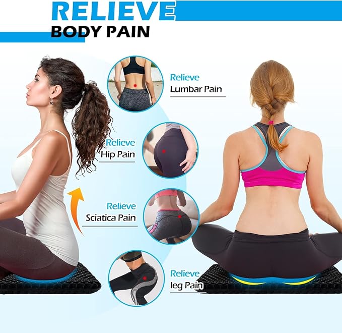 20" Gel Seat Cushion for Long Sitting Pressure Relief - Jumbo & Thick Gel Cushions for Office Chairs - Tailbone Pain Relief Cushion, Sciatica & Back Support, Wheelchair Cushions & Car Seat Cushion