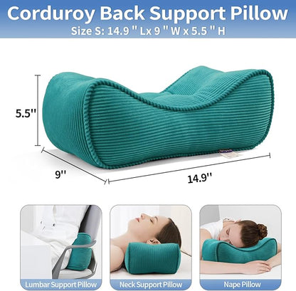 Lumbar Support Pillow for Study Desk Chair, Bite-Size Natural Latex Foam Back Support Pillow for Lower Back Pain Relief, Soft & Support Corduroy Office Chair Cushion, S, Blue