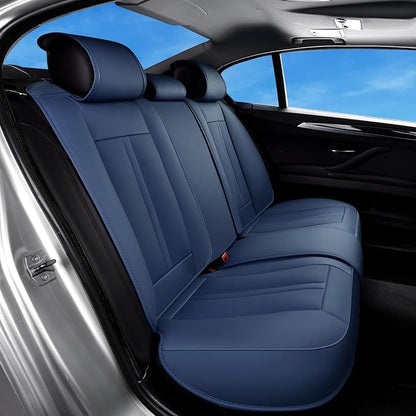 Huidasource Blue Back Seat Cover Luxury Nappa Leather, Rear Seat Cover with Velcro Adjustable, Ventilation Holes, Child Safety Seats, Back Seat Car Cover Universal Fit for Most Cars SUV Trucks, Blue