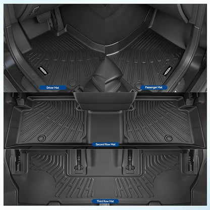Custom Fit Floor Mats for 2008-2013 Toyota Highlander (Not for Hybrid), All Weather TPE Floor Liners with Trunk Mat & Backrest Protectors, Odorless Full Set Interior Accessories