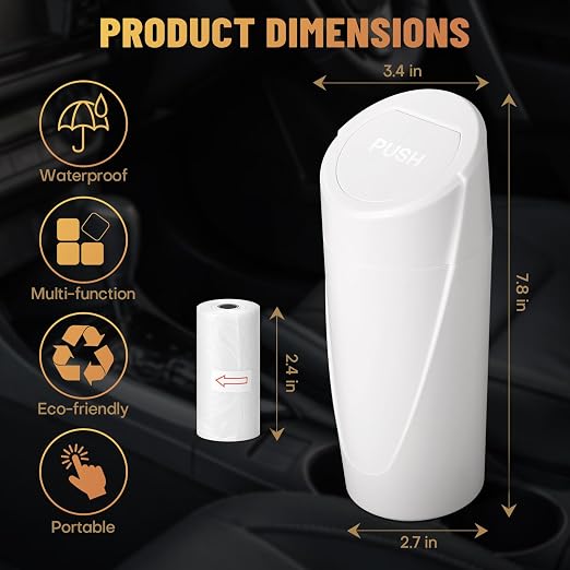 Car Trash Can Bin with Lid - 2 Packs Car Garbage Can Cup Holder - White Mini Leakproof Vehicle Trash Garbage Can Bin with 40pcs Trash Bags-Car Organizers and Storage for Front Back Seat Accessories