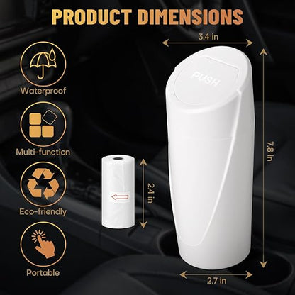 Car Trash Can Bin with Lid - 2 Packs Car Garbage Can Cup Holder - White Mini Leakproof Vehicle Trash Garbage Can Bin with 40pcs Trash Bags-Car Organizers and Storage for Front Back Seat Accessories