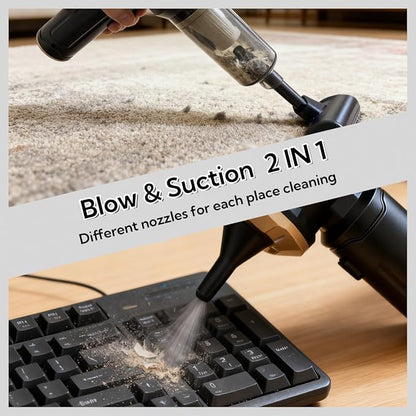 Handheld Car Vacuum Cleaner, 16000Pa Vacuum Cleaner and Air Duster, Portable Cordless Hand Held Vacuum with Brushless Motor and Multi-Nozzles for Car, Home, Office, Pet