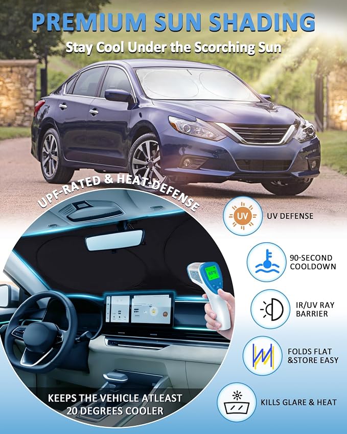Sun Shade for Altima Windshield Sunshade fit 2013-2016 2017 2018 Nissan Altima Sedan Accessories Front Window Cover Shield Car Sun Visor Screen Protector Block UV Rays