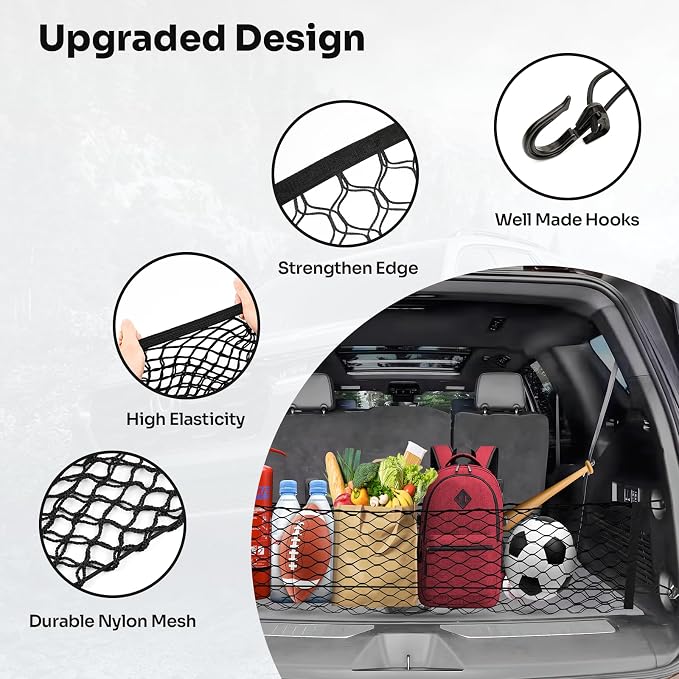 Canvcle Cargo Net for Chevy Suburban Tahoe GMC Yukon&Yukon XL Cadillac Escalade 2021–2025 2026 Envelope Style Heavy Duty Elastic Mesh Trunk Cargo Organizer Easy Install Storage Net with Hooks