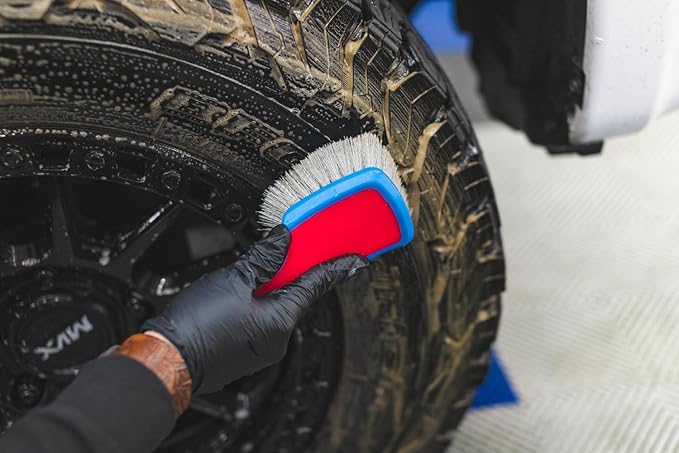 Detail Factory - ProGrip XL Tire Brush - Ergonomic ProGrip Handle - Stiff Synthetic Bristles to Cut Through Grime - Octane Ectoplasm