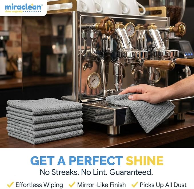 MIRACLEAN Waffle Weave Microfiber Towel, 12 x 12 inches, Barista Towels, Lint Free Cloth, Glass Towels, Waffle Towels Car Detailing, 6 Pack Premium Microfiber Cleaning Cloth