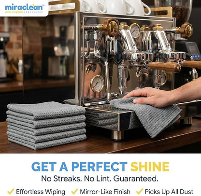 MIRACLEAN Waffle Weave Microfiber Towel, 12 x 12 inches, Barista Towels, Lint Free Cloth, Glass Towels, Waffle Towels Car Detailing, 6 Pack Premium Microfiber Cleaning Cloth