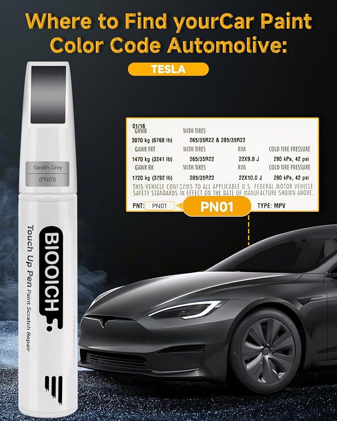Touch Up Paint Pen Exact Color Match Car Chip and Scratch Repair (for Tesla, Stealth Grey(PN01))