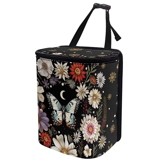 Talayituse Butterfly Daisy Moon Print Car Trash Can with Lid, Leak Proof Auto Trash Bag Hanging Vehicle Garbage Can Multipurpose Storage Container for Back Seat Road Trip