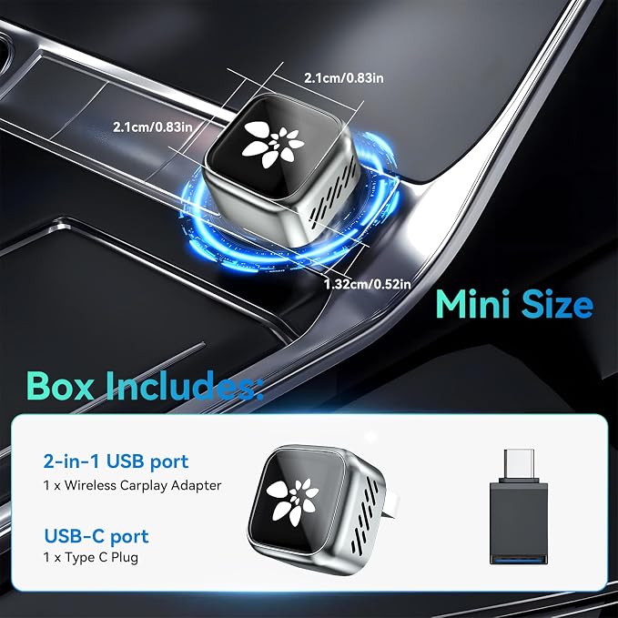 2026 Wireless CarPlay Adapter for iPhone & Android, Convert Wired Car Play to Wireless, 2 in 1 Plug and Play Mini CarPlay Adapter for 2016+ Cars, Zero Latency with USB-A USB-C Port